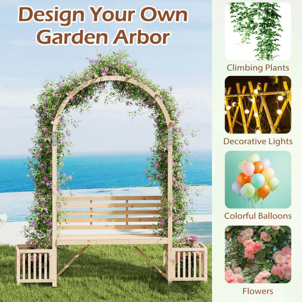 Patio Garden Bench Arbor Arch with Planting Boxes product image