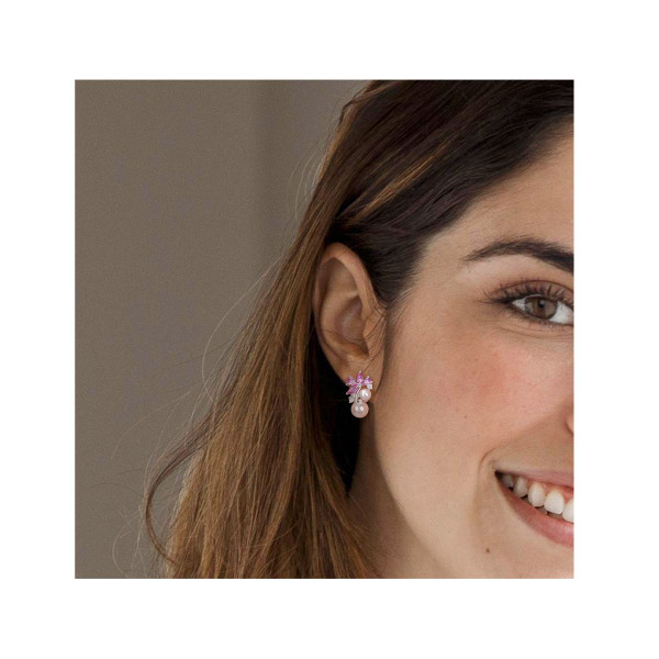 Lab-created Pink Sapphire And White Sapphire Freshwater Pearl Earrings product image