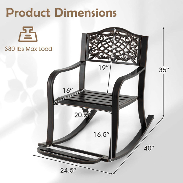 Outdoor Patio Rocking Chair with Floral Backrest Design product image