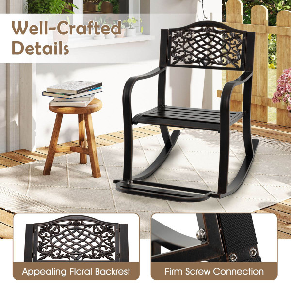 Outdoor Patio Rocking Chair with Floral Backrest Design product image