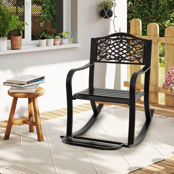 Outdoor Patio Rocking Chair with Floral Backrest Design product image