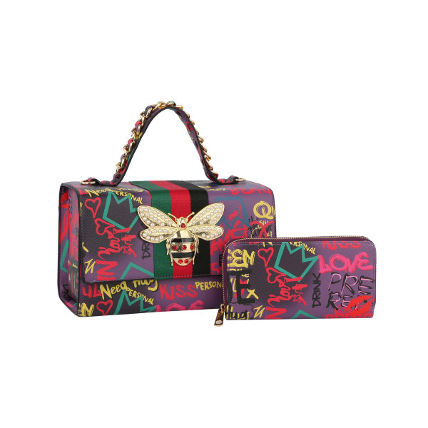Graffiti Bee Print Satchel & Wallet Set product image Graffiti Bee Print Satchel & Wallet Set product image