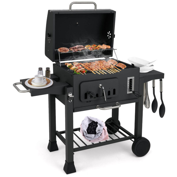 24-Inch Outdoor Barrel Charcoal Grill with 2 Folding Side Tables product image