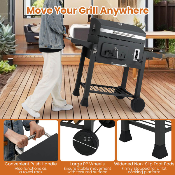 24-Inch Outdoor Barrel Charcoal Grill with 2 Folding Side Tables product image