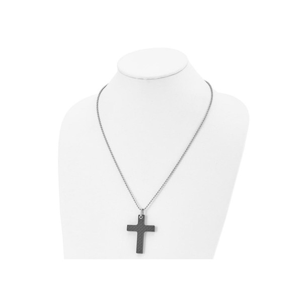 Mens Black Carbon Fiber Cross Pendant Necklace product image