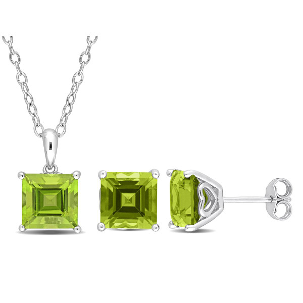 7.20 Carat (ctw) Square Peridot Solitaire Earrings and Pendant Set product image