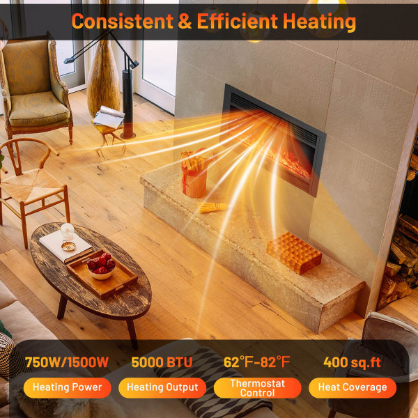 1500W Electric Fireplace Insert with Adjustable Thermostat product image