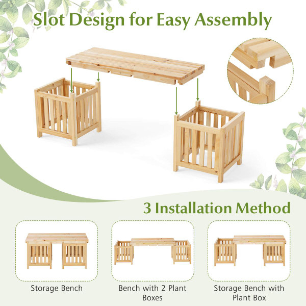Patio Wooden Bench with Open-Ended Flower Boxes product image