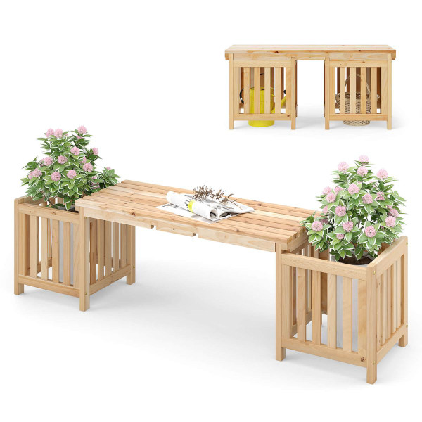 Patio Wooden Bench with Open-Ended Flower Boxes product image