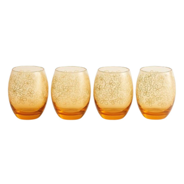 Epure Glassware Denali Rocks Amber Flower Print Glasses (Set of 4) product image