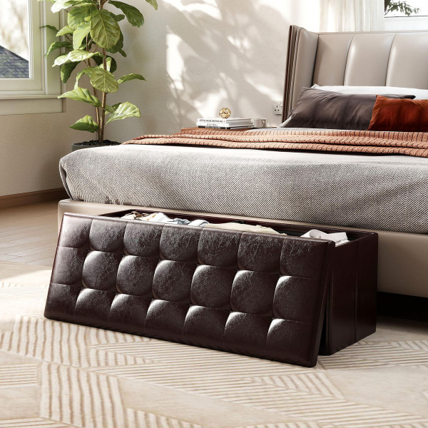 43" Folding Storage Ottoman Bench with Side Pocket Storage product image