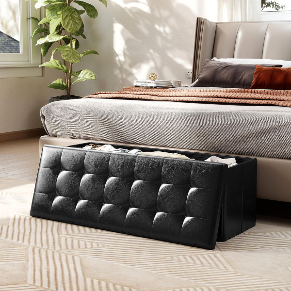 43" Folding Storage Ottoman Bench with Side Pocket Storage product image