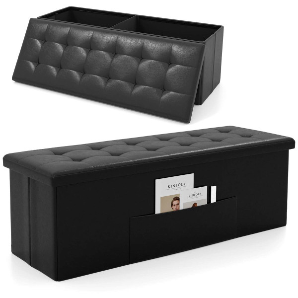 43" Folding Storage Ottoman Bench with Side Pocket Storage product image