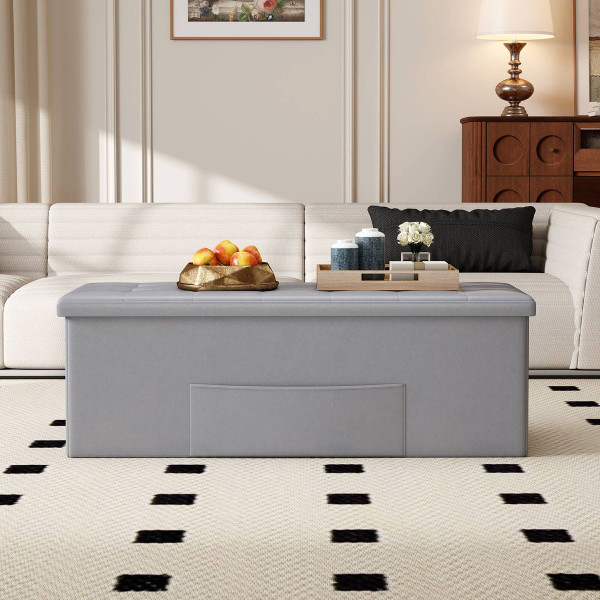 43" Folding Storage Ottoman Bench with Side Pocket Storage product image
