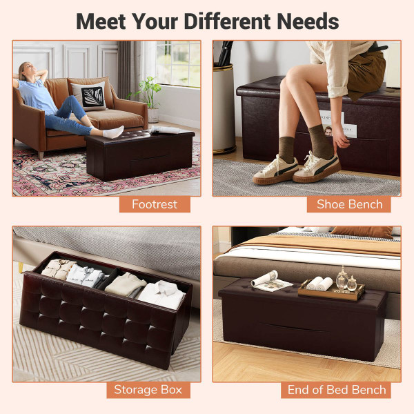 43" Folding Storage Ottoman Bench with Side Pocket Storage product image