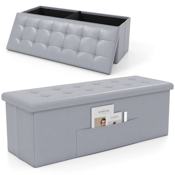 43" Folding Storage Ottoman Bench with Side Pocket Storage product image