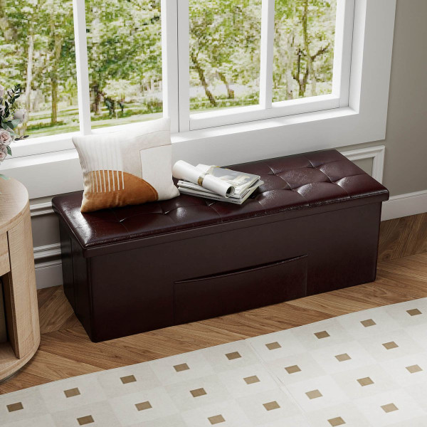 43" Folding Storage Ottoman Bench with Side Pocket Storage product image