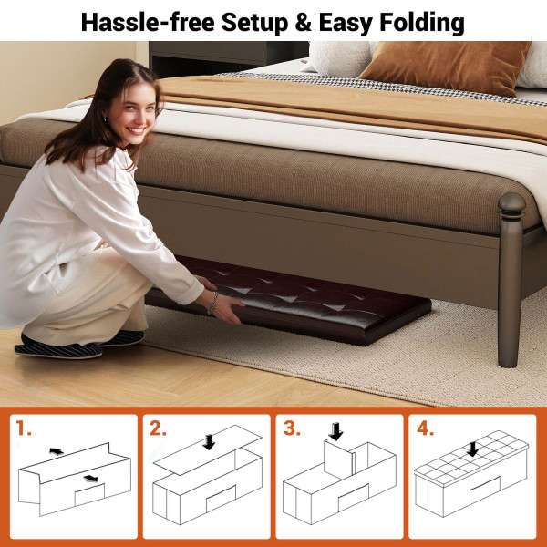 43" Folding Storage Ottoman Bench with Side Pocket Storage product image