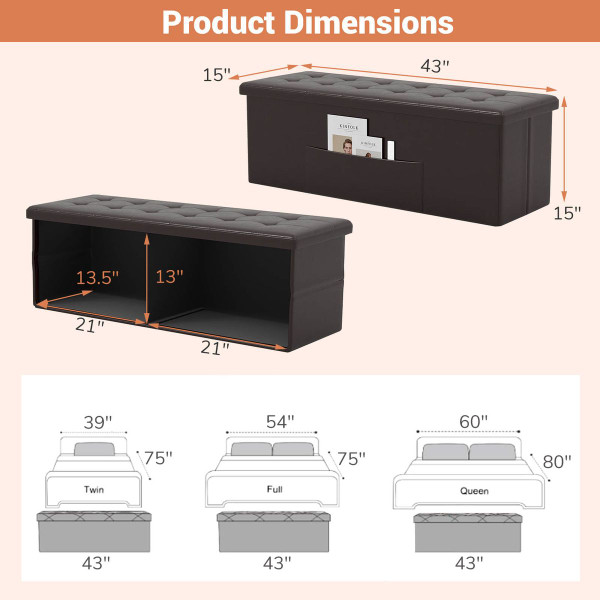 43" Folding Storage Ottoman Bench with Side Pocket Storage product image