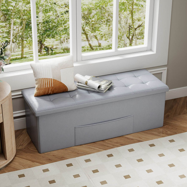 43" Folding Storage Ottoman Bench with Side Pocket Storage product image