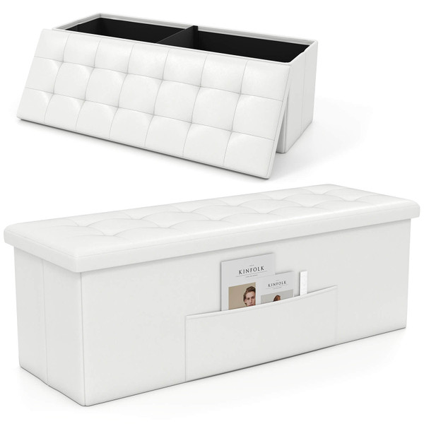 43" Folding Storage Ottoman Bench with Side Pocket Storage product image