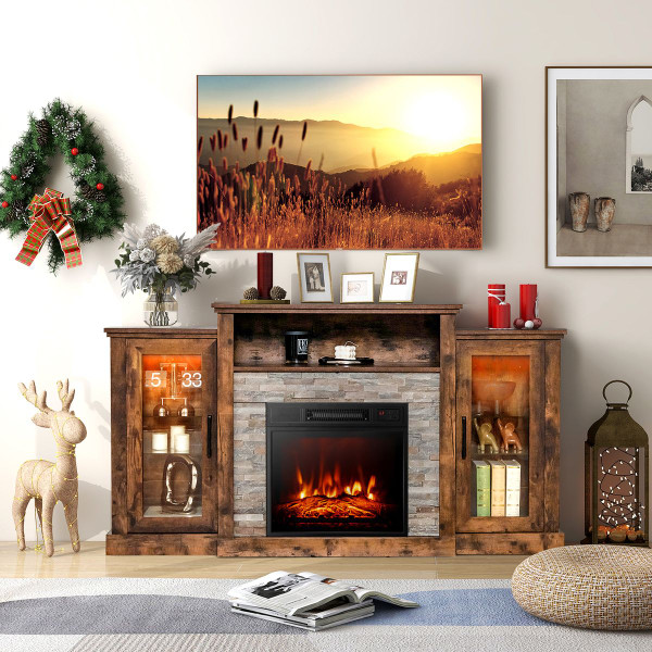 Fireplace TV Stand with LED Lights and Adjustable Temperature product image
