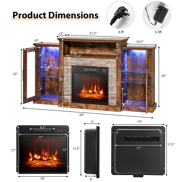 Fireplace TV Stand with LED Lights and Adjustable Temperature product image