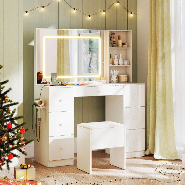 Vanity Desk with Built-in Charging Station and 3 Lighting Modes  product image Vanity Desk with Built-in Charging Station and 3 Lighting Modes  product image
