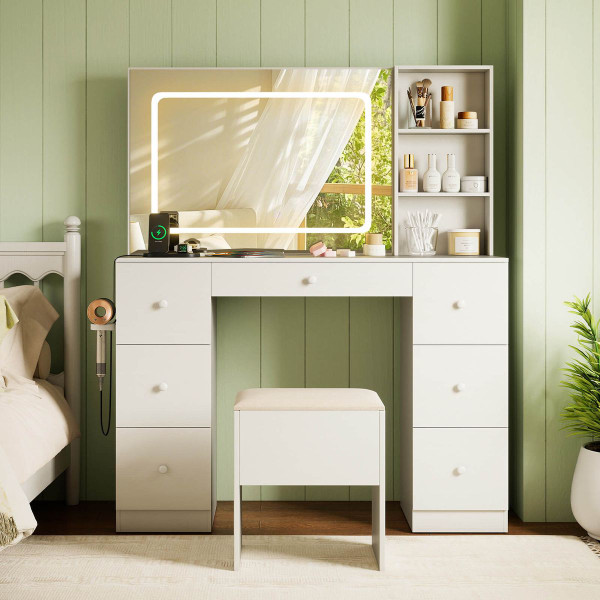 Vanity Desk with Built-in Charging Station and 3 Lighting Modes  product image Vanity Desk with Built-in Charging Station and 3 Lighting Modes  product image