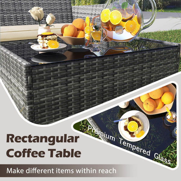 4-Piece Patio Furniture Set with Tempered Glass Coffee Table  product image 4-Piece Patio Furniture Set with Tempered Glass Coffee Table  product image