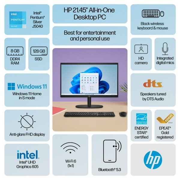 22" HP 22-dg00 AIO Desktop  Intel J5040 (8GB 128GB) product image 22" HP 22-dg00 AIO Desktop  Intel J5040 (8GB 128GB) product image