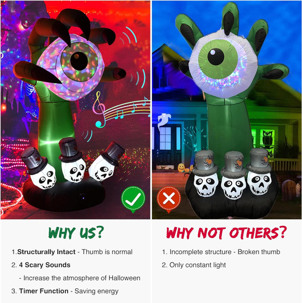 6FT Halloween Inflatable Monster Hand Eyeball with LED Lights  product image 6FT Halloween Inflatable Monster Hand Eyeball with LED Lights  product image