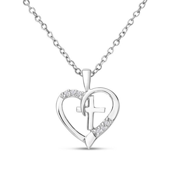Real Diamond Cross and Heart Necklace In Sterling Silver product image