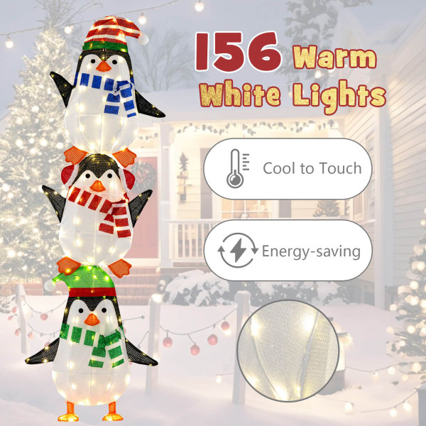 Set of 3 Lighted Penguins Decoration with 156 Warm White Lights product image