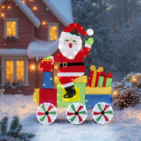Lighted Santa on Train Christmas Decoration product image