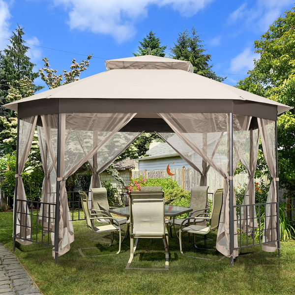 Steel Paneled Beige Mesh Covered 10' x 12' Gazebo product image