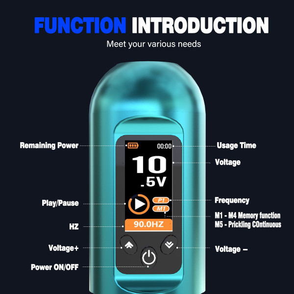 Wireless Tattoo Pen Kit with LED Screen Display and 9000 RPM Adjustable Stroke Professional Tattoo Machine Kit,Tiffany Blue product image