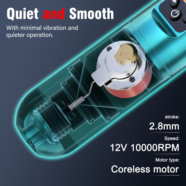 Wireless Tattoo Pen Kit with LED Screen Display and 9000 RPM Adjustable Stroke Professional Tattoo Machine Kit,Tiffany Blue product image