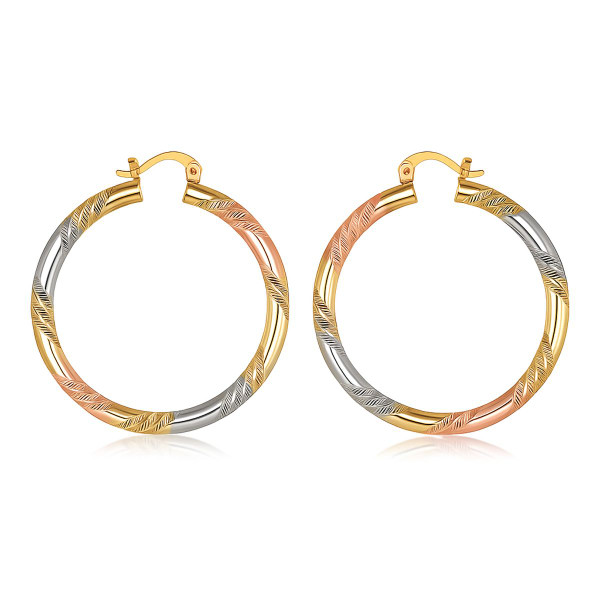 18K Gold-Plated Tri-Color Twist Diamond-Cut Hoop Earrings product image