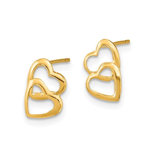 14K Yellow Gold Double Heart Post Earrings product image