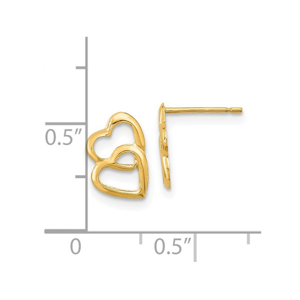 14K Yellow Gold Double Heart Post Earrings product image