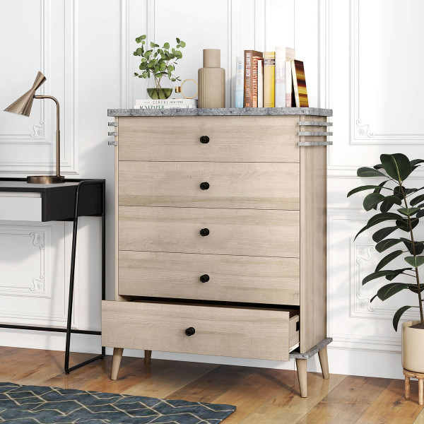 5-Drawer Farmhouse Dresser with Rubber Wood Legs  product image