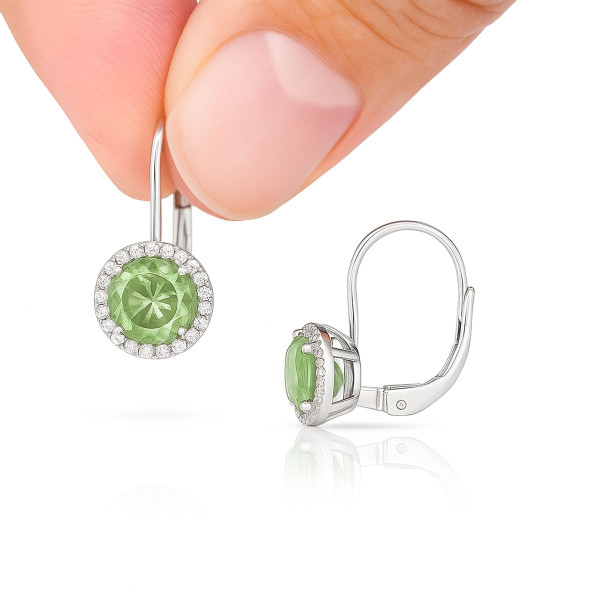 Elegant Green Gemstone Halo Drop Earrings product image