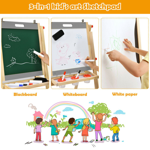 Kids' Art Easel with Whiteboard, Paper Roll, and Chalkboard product image