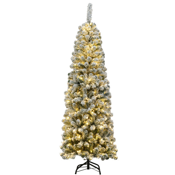 Pre-lit Snow Flocked Artificial Christmas Pencil Tree product image