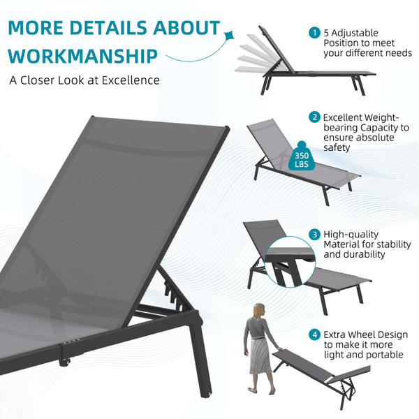 Adjustable Outdoor Chaise Lounge Chairs with Wheels product image
