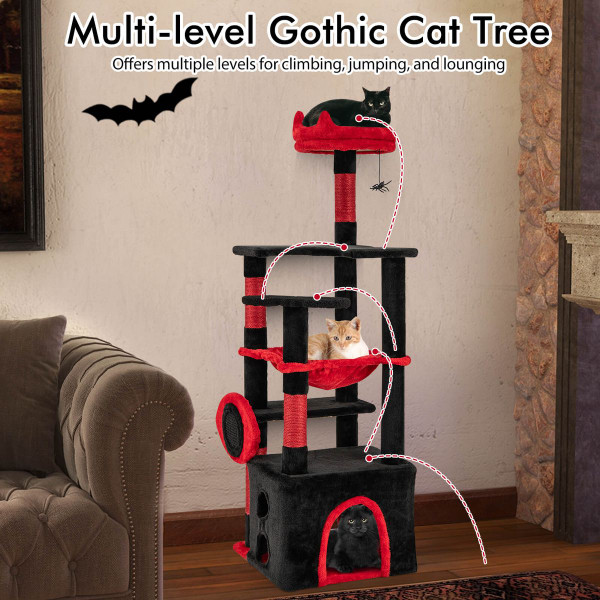 52" Gothic Cat Tree with Plush Perch and Hammock product image