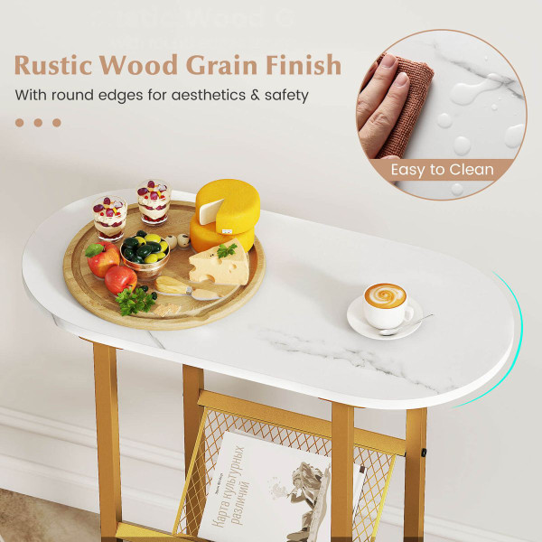 End Table with Faux Marble Tabletop and Magazine Holder product image