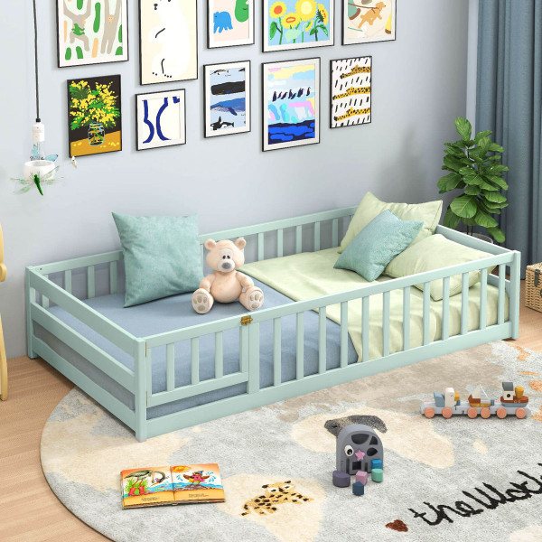 Twin Size Floor Bed with Gate and Safety Guardrails product image