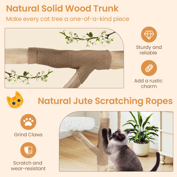 48.5” Solid Wood Cat Tree with Cradle and Scratching Post  product image